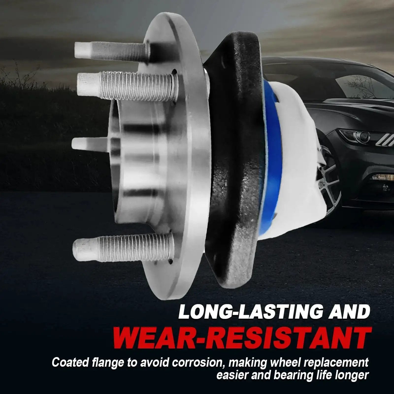 Side view of Pair 513121 Front Wheel Bearing Hub Assembly For GM Vehicles, 5 Lug, ABS, against a car background.