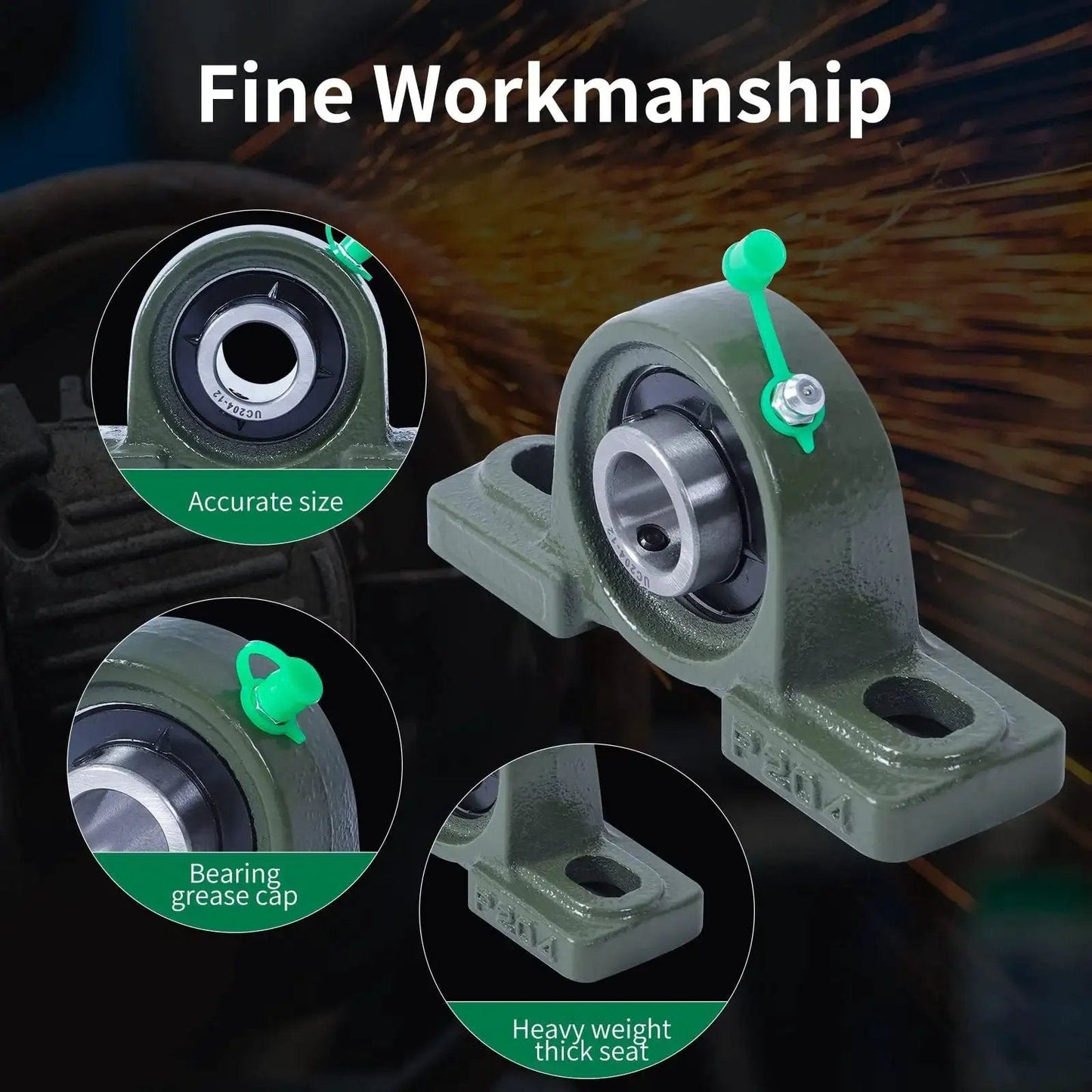 Heavy Duty And Tough As Nails Pillow Block Bearing For Three Quarter Inch Shafts And Two Hole Mount UCP204-12 Self Aligning Cast Iron Housing With Two Bolt Flange Mount And Three Quarter Inch Bore Set Screw Locking Grade Bearing Bracket By Donepart