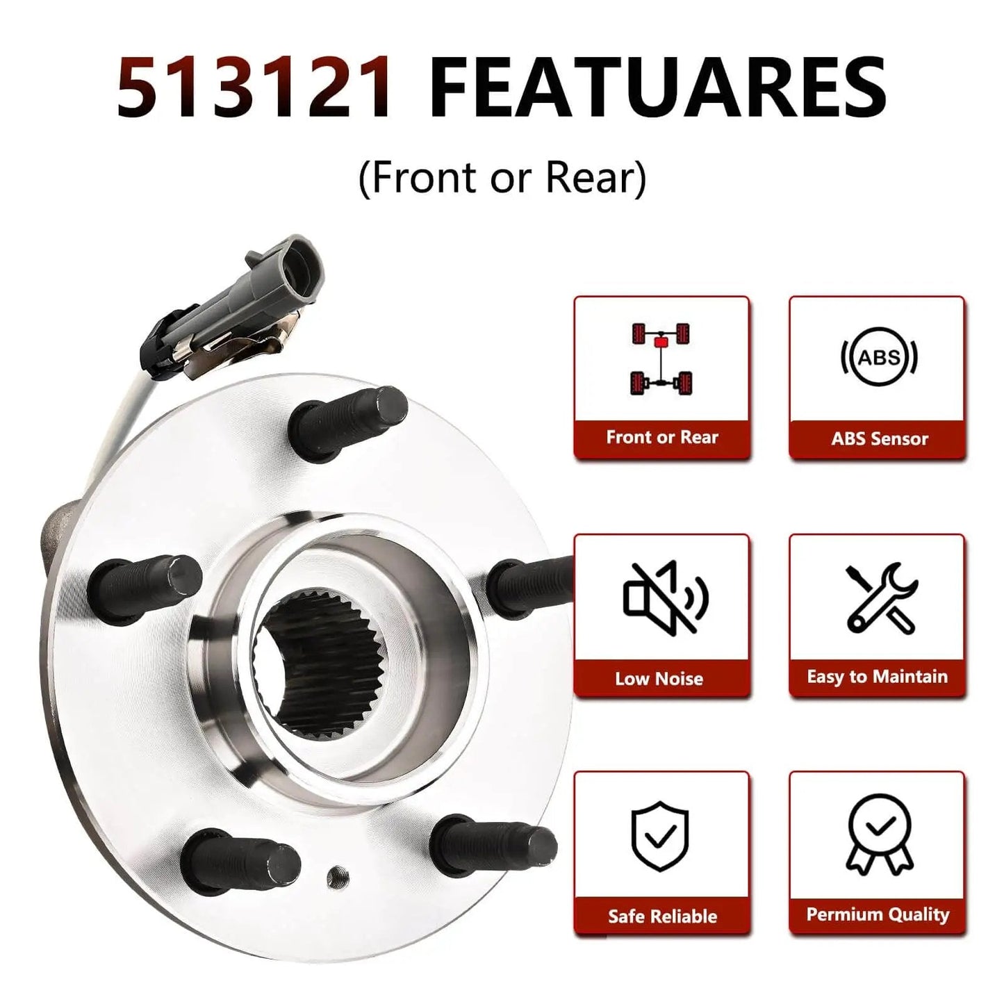 Pair Front or Rear Wheel Bearing Hub Assembly for Chevy Impala Monte Carlo Venture, Cadillac DTS with ABS sensor, front side