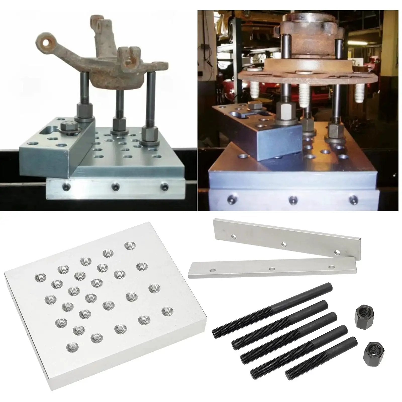 Universal Drill Press Support Block Plate Tool Set Kit for Bearing and Bushing Repair Removal and Installation 30 Ton Capacity shown