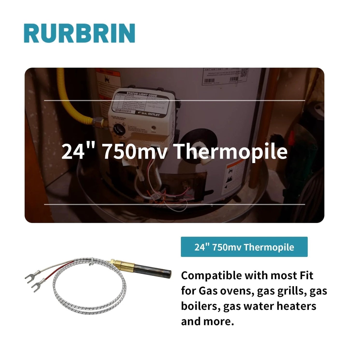 Two Pack 24 Inch 750mV Thermopile Generators Q313A Compatible With Heat Glo Heatilator Gas Ovens Fireplaces Water Heaters And More Aluminum Body With Spiral Or Two Pole Plug In