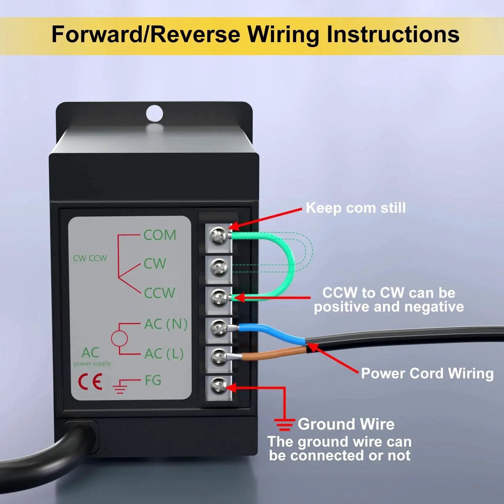 Forward/reverse wiring instructions for 6W 110V Reversible AC Motor With 450 RPM Gear Reducer And 3 To 1 Gear Reduction