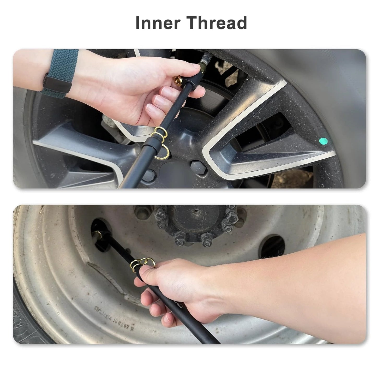 Using Dual Head Tire Pressure Gauge With Extended Tube For Semi Trucks, RVs, Cars And Motorcycles By UHARBOUR on wheel