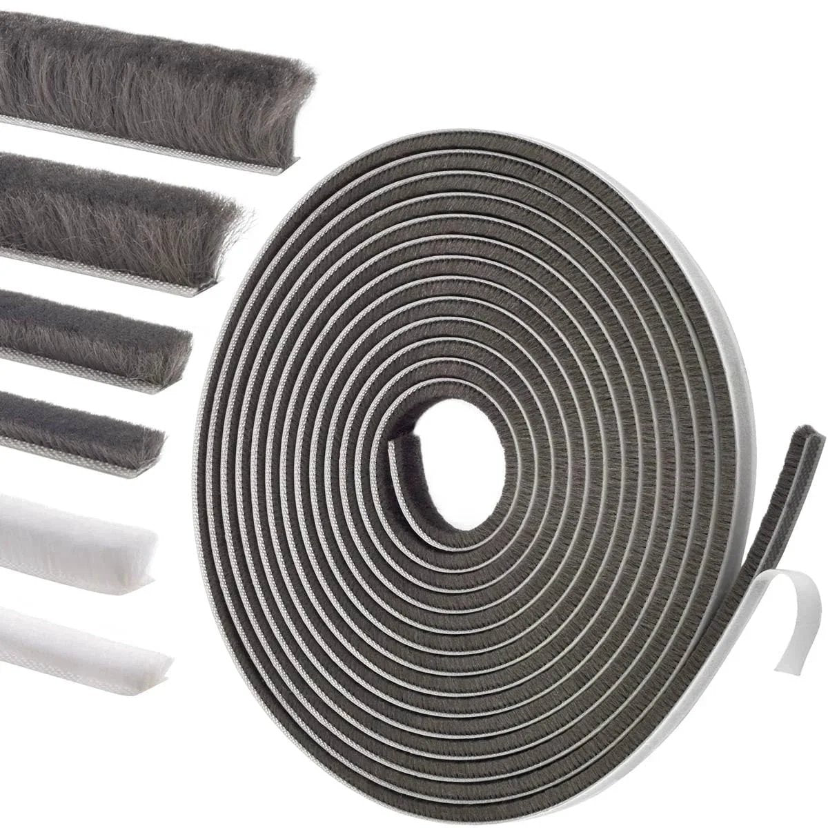 Self-Adhesive Weather Stripping Seal For Doors And Windows That Blocks Drafts, Improves Insulation, And Cuts Energy Bills, 0.2 In X 0.35 In X 16.5 Ft, Gray By YOCCEK shown as rolled strip with close-up texture detail.
