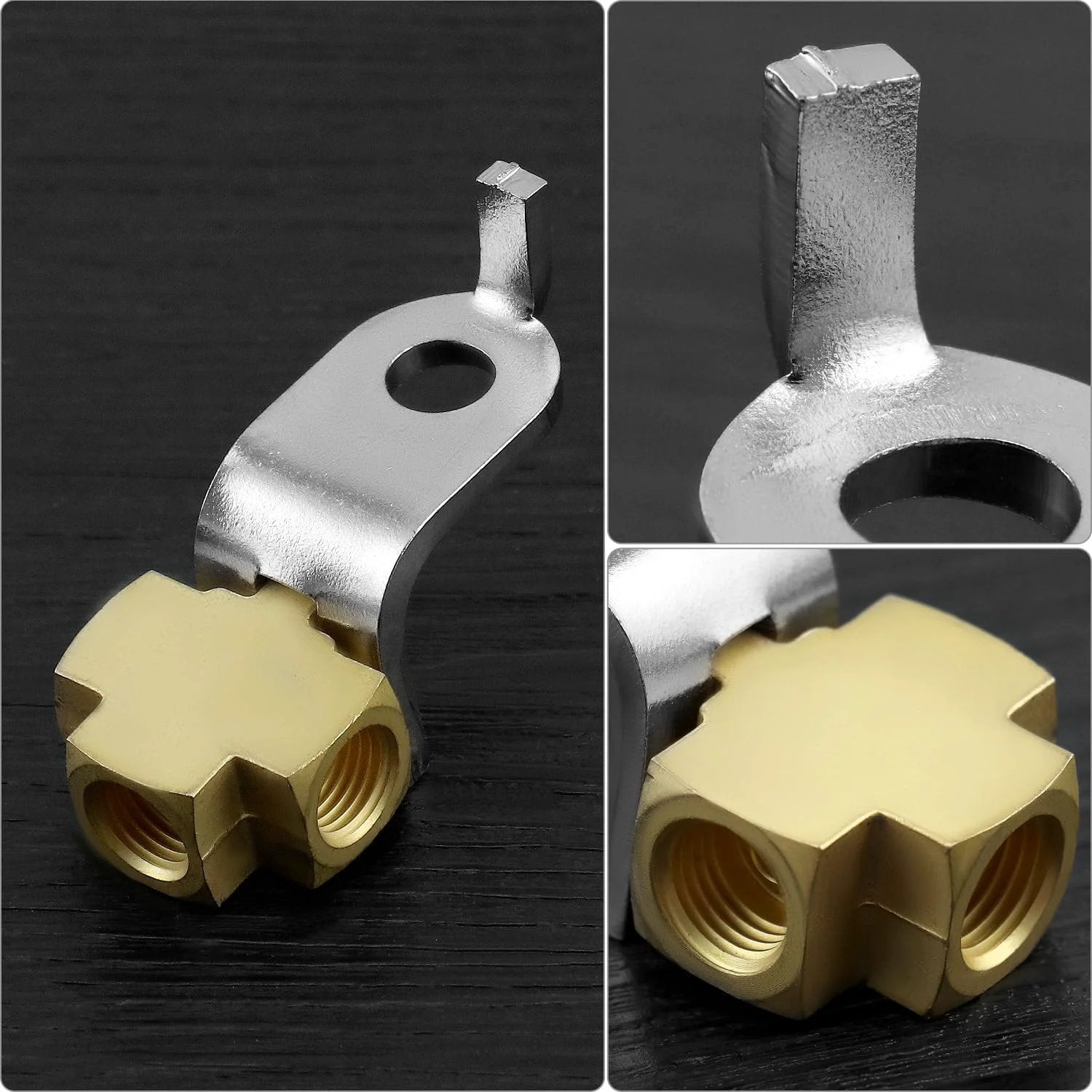 Beefy Durable Brass 3-Way Brake Line Tee Connector For 3/16 Inch Tube With Inverted Flare Fittings 3/8-24 Threads High Pressure Resistance Mounting Bracket 4 Pack By QWORK
