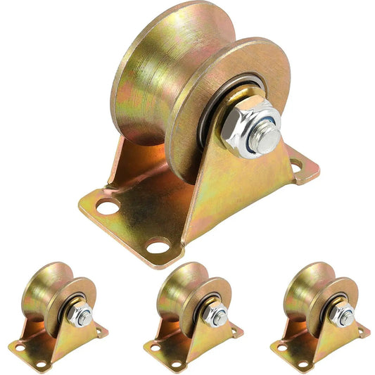 4 Pack 2 Inch U Groove Wheel Pulley 660 Lb 45 Steel Heavy Duty Sliding Gate Rollers With Bracket Rigid Caster For Inverted Track