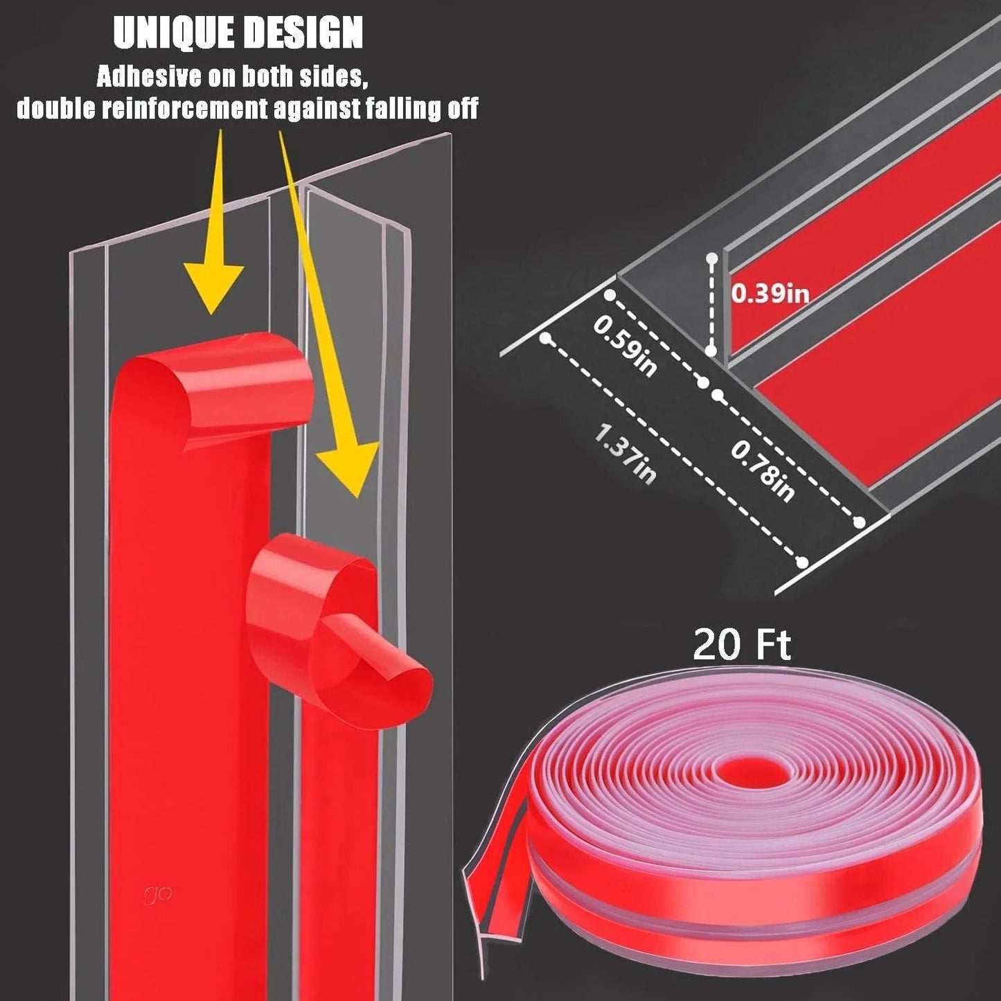 Clear Silicone T Shaped Door Draft Stopper With Double Sided Adhesive Seal Strip For Side Of Door Frame, Weather Stripping