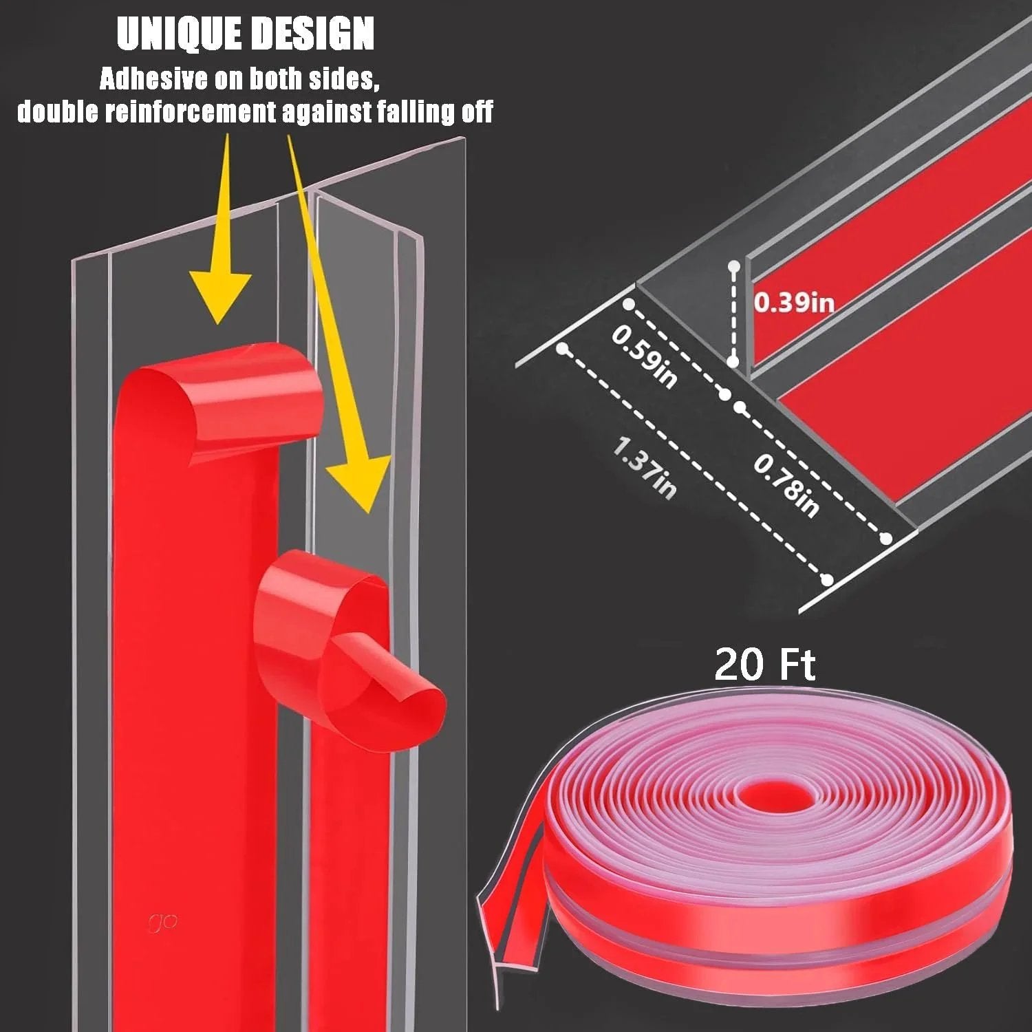 Clear Silicone T Shaped Door Draft Stopper With Double Sided Adhesive Seal Strip For Side Of Door Frame, Weather Stripping