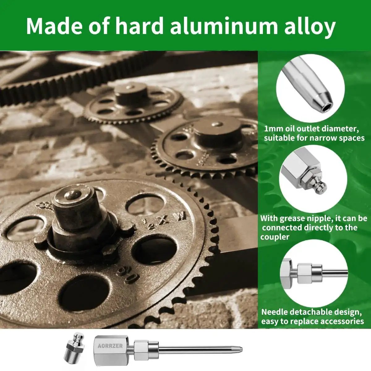 Versatile Grease Gun Needle Tip And Coupler Set For Deep Lubrication And Narrow Access, Includes Zerk Fittings, One Eighth Inch NPT Threads, Works With All Grease Guns, Upgraded Narrow Dispenser For Hard To Reach Joints, AORRZER Compatible with gears