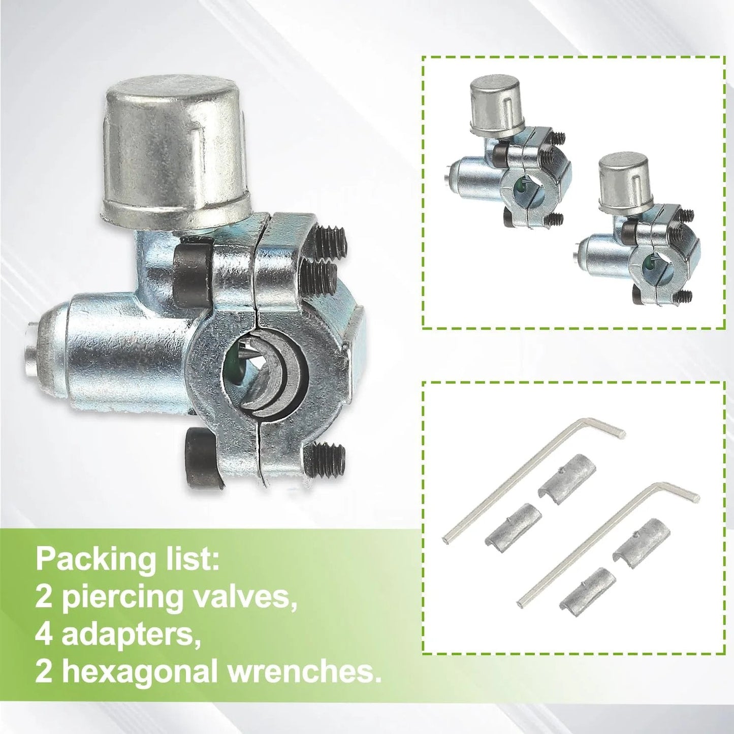 Piercing Valve Kit For Refrigerator Tap BPV-31 Fits 1/4 Inch, 5/16 Inch, And 3/8 Inch Universal Card Sleeves includes valves, wrenches.