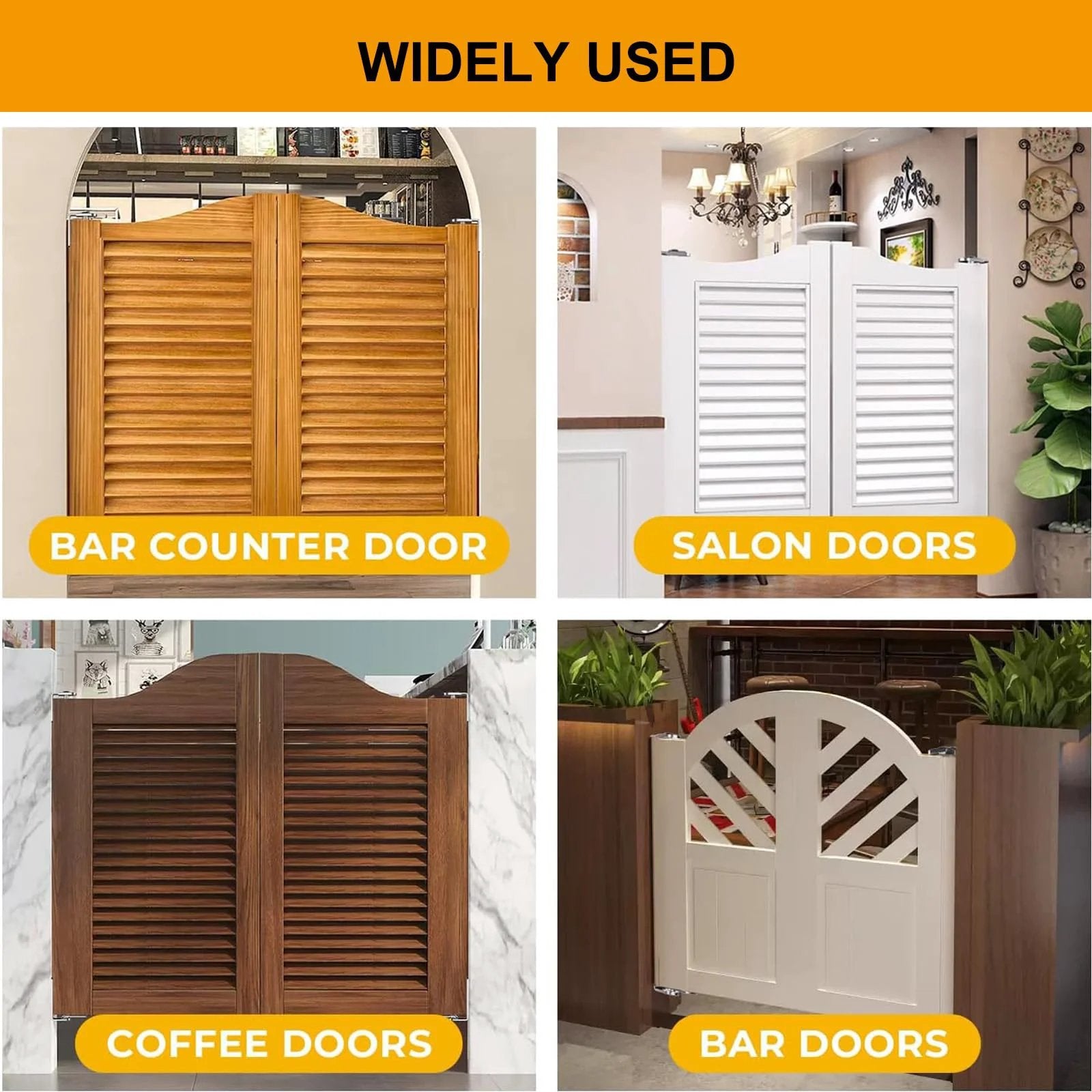 Self Return Double Swing Saloon Door Hinges For Cafe Doors 304 Stainless Steel Hardware Heavy Duty Load Rating 50 Lbs To 110 Lbs Set Of 2 installed on various doors