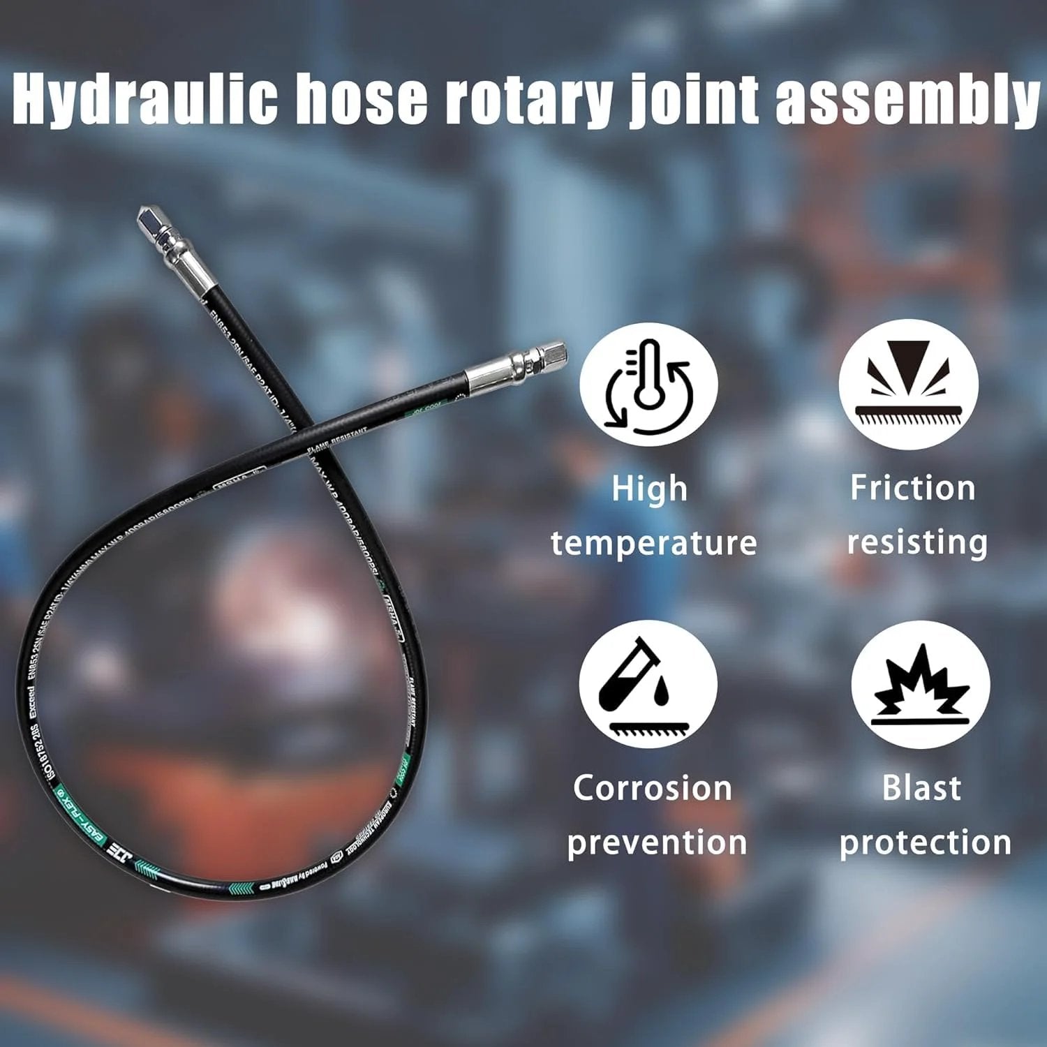 Built Tough Heavy Duty Hydraulic Hose Swivel Assembly For Three Quarter Inch Hose With Female JIC X Female JIC, 24 Inch Long, 3118 PSI, Oil And Weather Resistant Black Hose By Heroson.