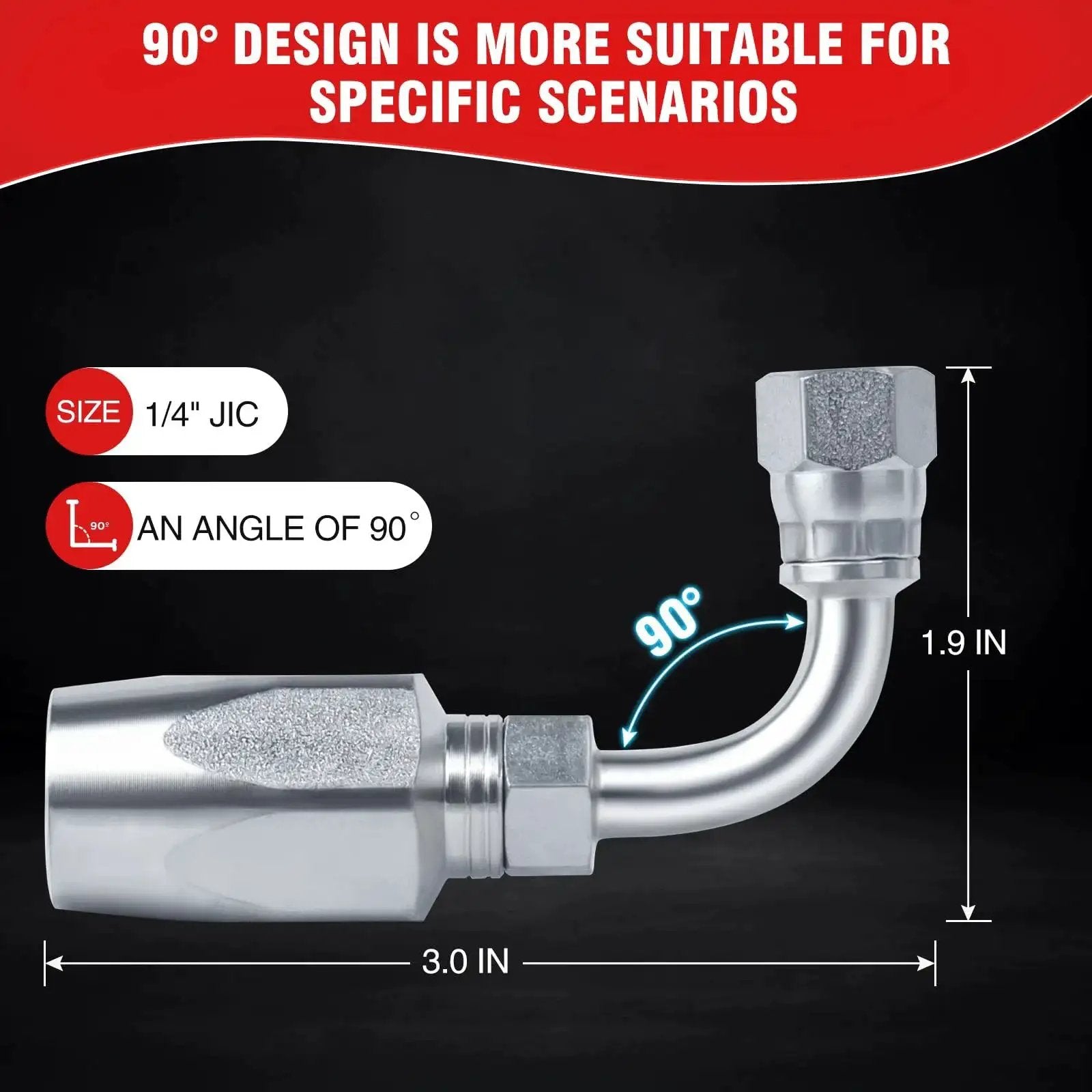 2 Pack Ninety Degree Hydraulic Hose Field Repair Kit For One Quarter Inch Inner Diameter with 90° zinc plated fitting