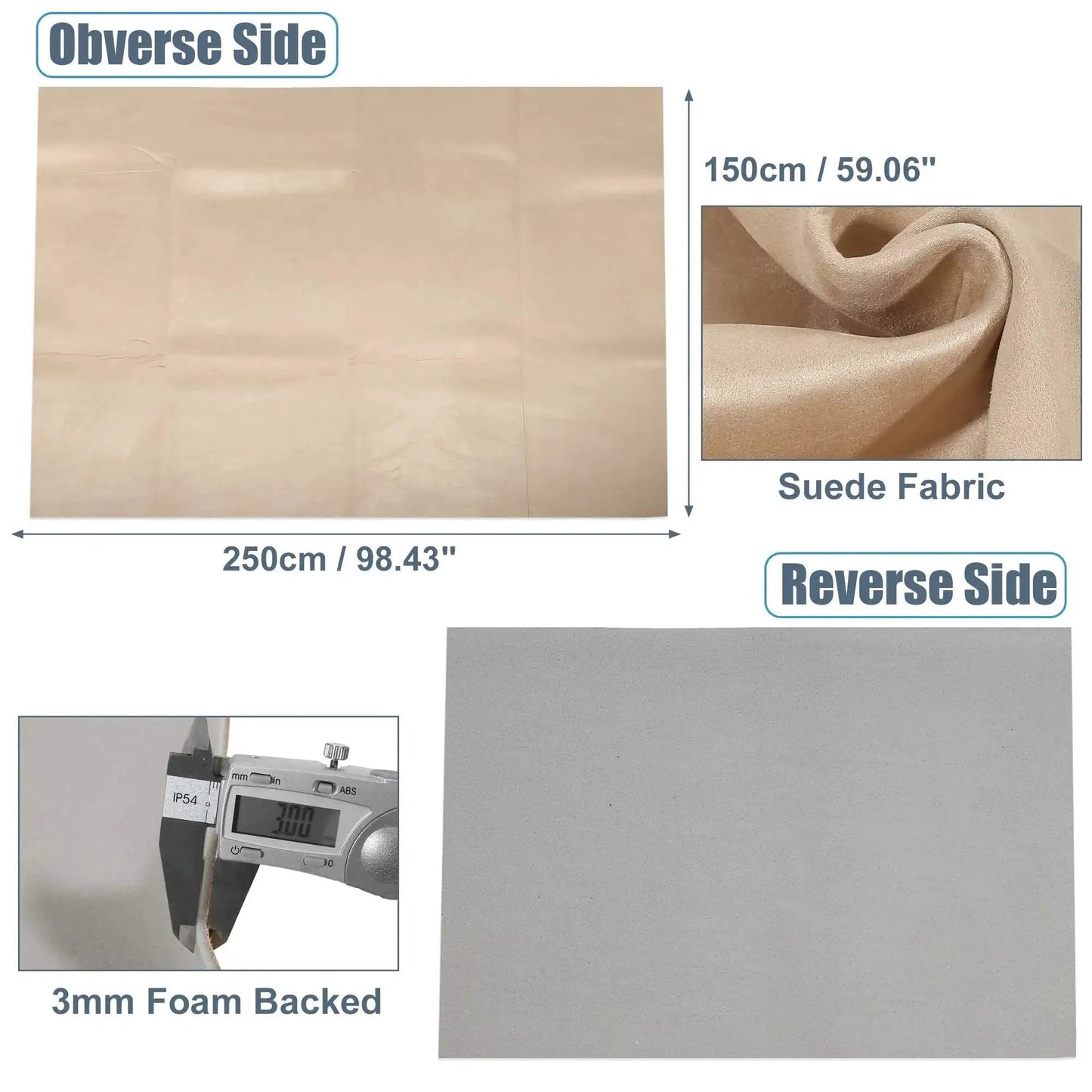 Image showing Beige Suede Headliner Fabric With 3mm Foam Backing For Car Truck SUV Interior, dimensions 250cm x 150cm.