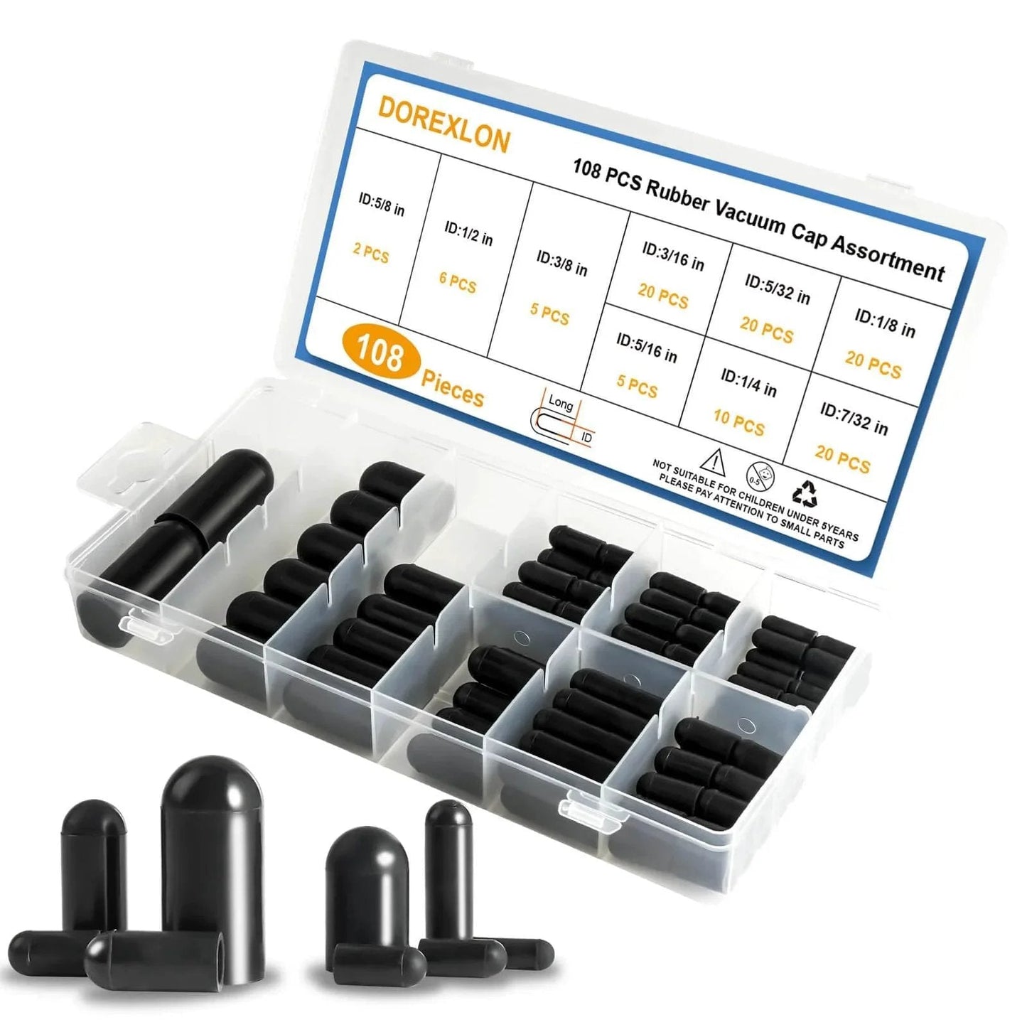 108 Piece Rubber Vacuum Caps Kit With Assorted Sizes For Carburetor And Engine Manifold Hoses Durable High Temp Resistant Rubber Caps Set In Storage Case For Automotive Projects