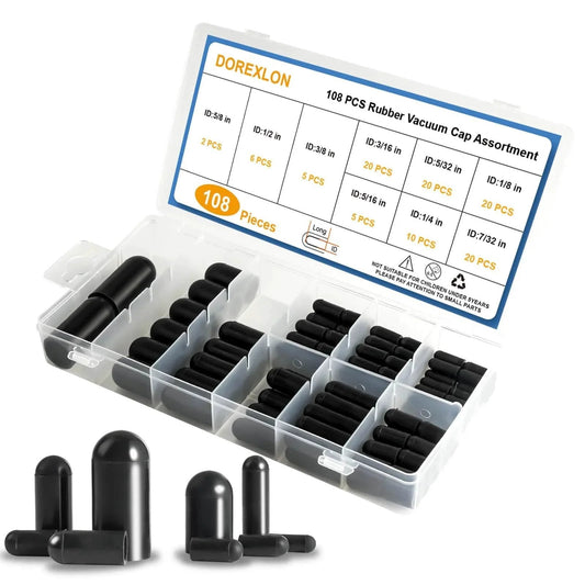 108 Piece Rubber Vacuum Caps Kit With Assorted Sizes For Carburetor And Engine Manifold Hoses Durable High Temp Resistant Rubber Caps Set In Storage Case For Automotive Projects