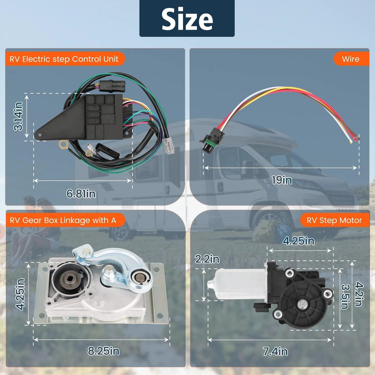 Beef Up Your RV Step System With A Curved Linkage Conversion Kit For Kwikee 22 23 28A 30 32 33 34 35 36 38 40 Series Steps Replacement Durable 379160 909510000 379147 Sobalai showing motor, gearbox, control unit, and wire