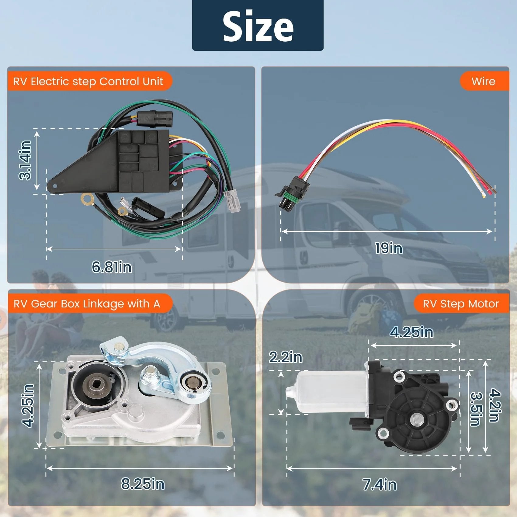 Beef Up Your RV Step System With A Curved Linkage Conversion Kit For Kwikee 22 23 28A 30 32 33 34 35 36 38 40 Series Steps Replacement Durable 379160 909510000 379147 Sobalai showing motor, gearbox, control unit, and wire
