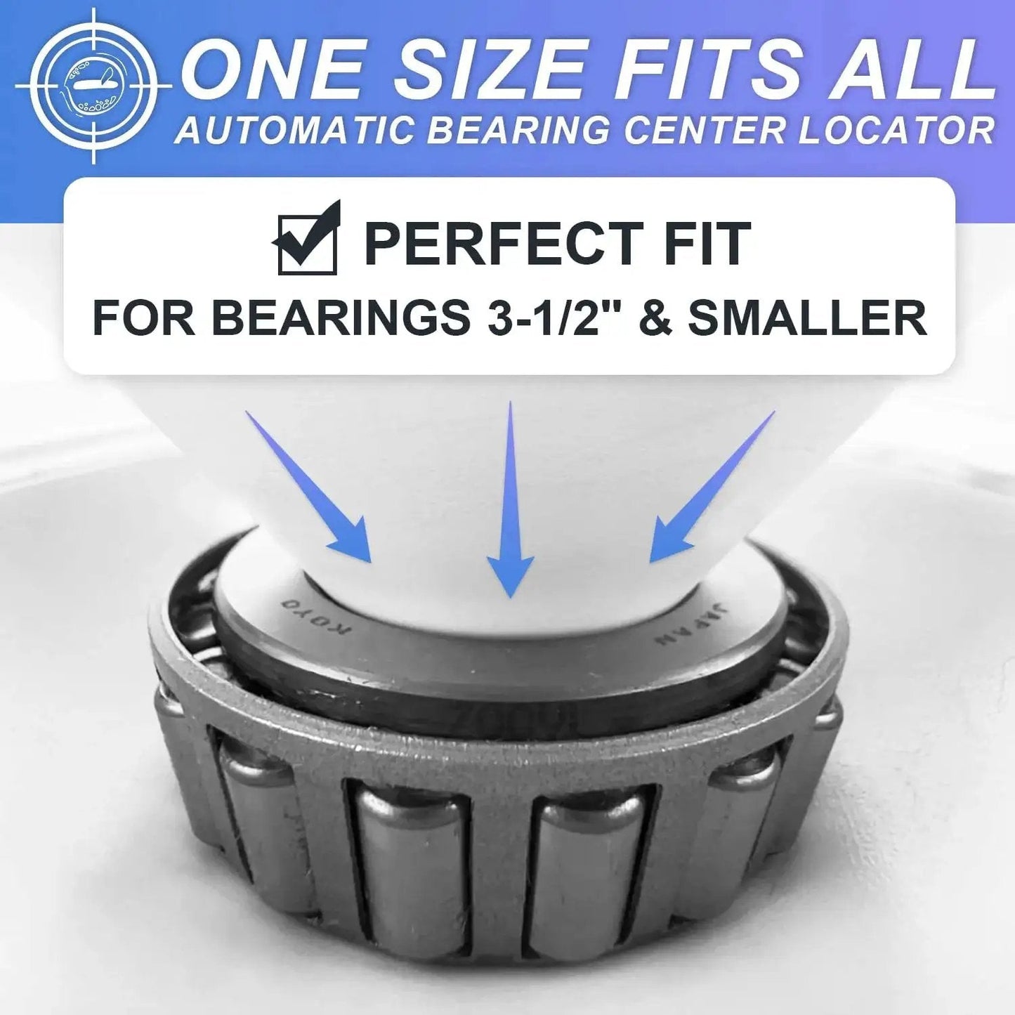 Rotation Handle Bearing Packer Tool with automatic center locator showing perfect fit for bearings 3-1/2 inches and smaller