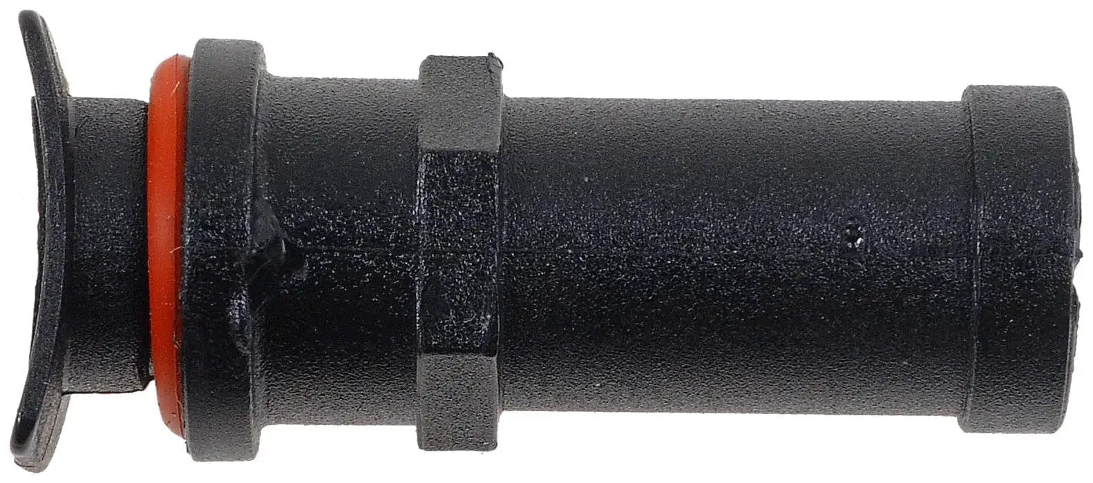 Side view of Universal Radiator Overflow Tube Repair Kit With O Ring For Leak Resistant Fit showing black tube and red O-ring.