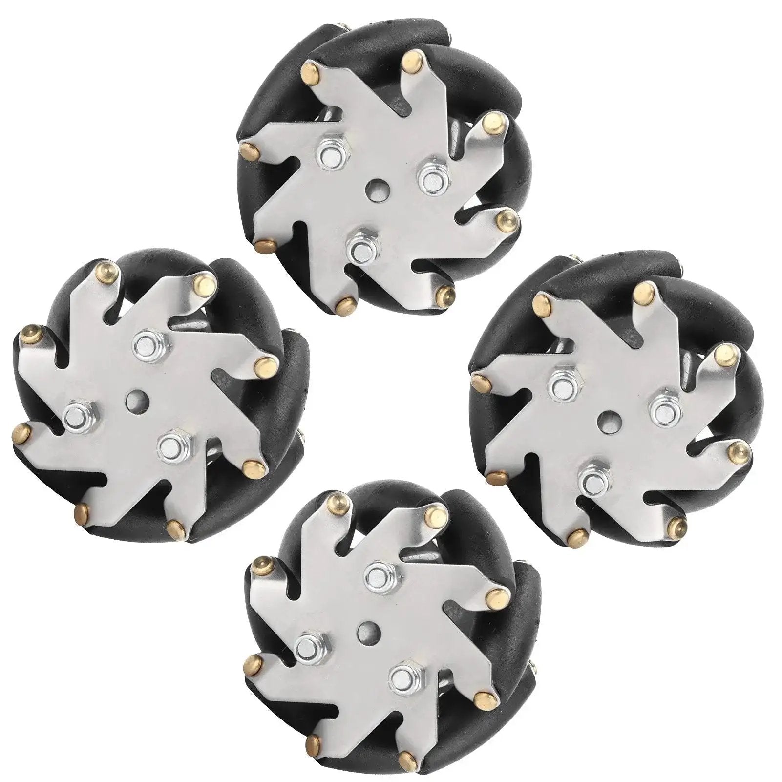 4 Pack 48mm Steel Mecanum Wheels With TPR Rollers For Omni-Directional Robot Car Movement, precise drive, top view display
