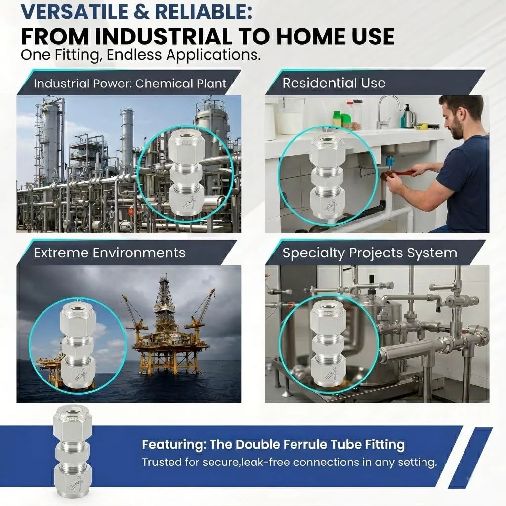 Image showing 316 Stainless Steel Compression Tube Fitting 8mm OD x 8mm OD Straight Union Adapter Connector With Double Ferrules for industrial and residential use.