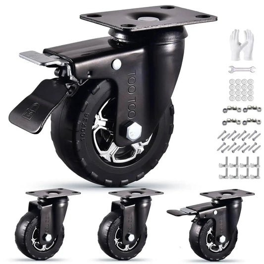 4 Inch Heavy Duty Caster Wheels Set Of 4 With Locking, Silent 360 Degree Swivel, Natural Elastic Rubber, 2200 Lbs Load Capacity