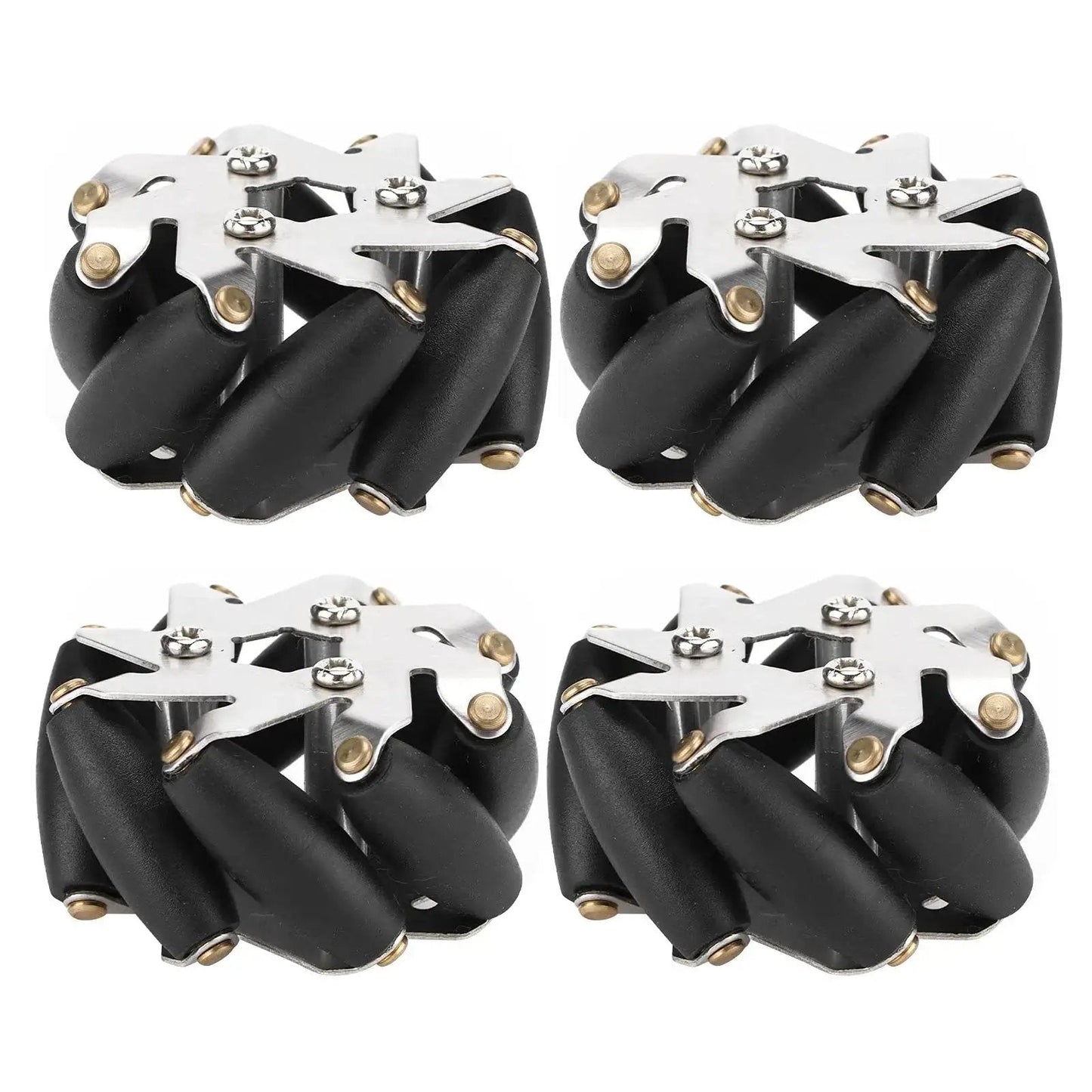 Four Pack 48mm Steel Mecanum Wheels Set With TPR Rollers Omni Directional Drive For Robot Car And RC Car Projects