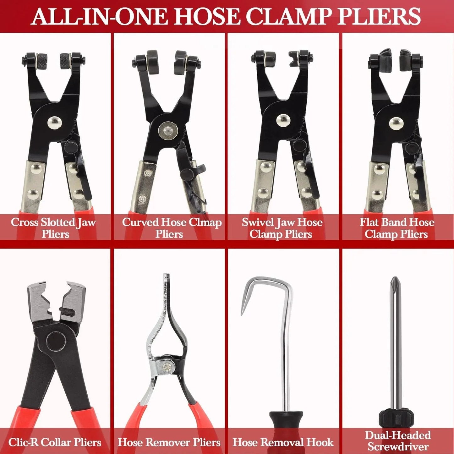 9 Piece Hose Clamp Pliers Set With Flexible Long Reach For Automotive Coolant Radiator Heater And Water Lines