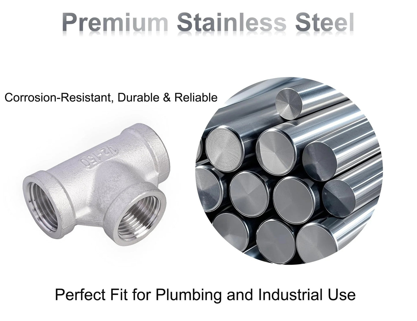 Half Inch NPT Tee Fitting 304 Stainless Steel 3 Way Female Pipe Fitting For Gas Oil Water Lines Cast Durable Pack Of 2 By TL Toolegin