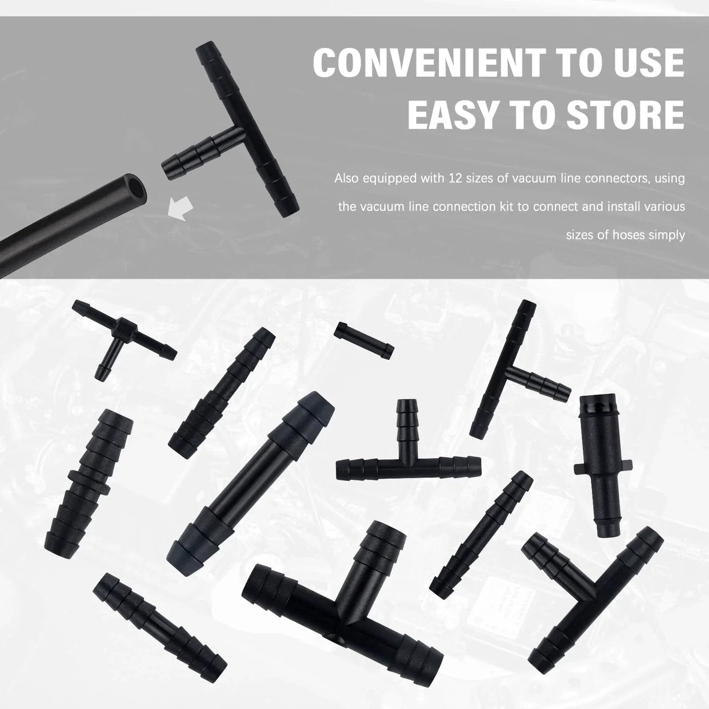 64 Piece Vacuum Line Connectors Kit Heat Resistant to 240C 460F Silicone Vacuum Hose Fittings Assortment With 12 Sizes
