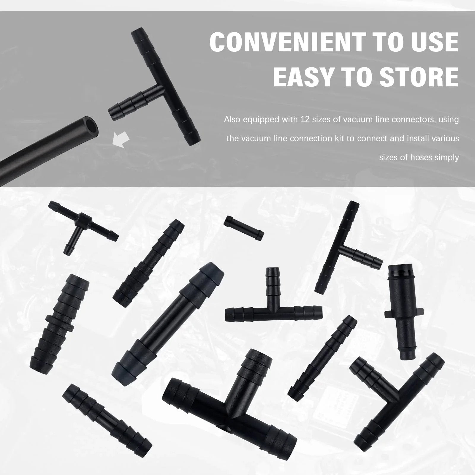64 Piece Vacuum Line Connectors Kit Heat Resistant to 240C 460F Silicone Vacuum Hose Fittings Assortment With 12 Sizes