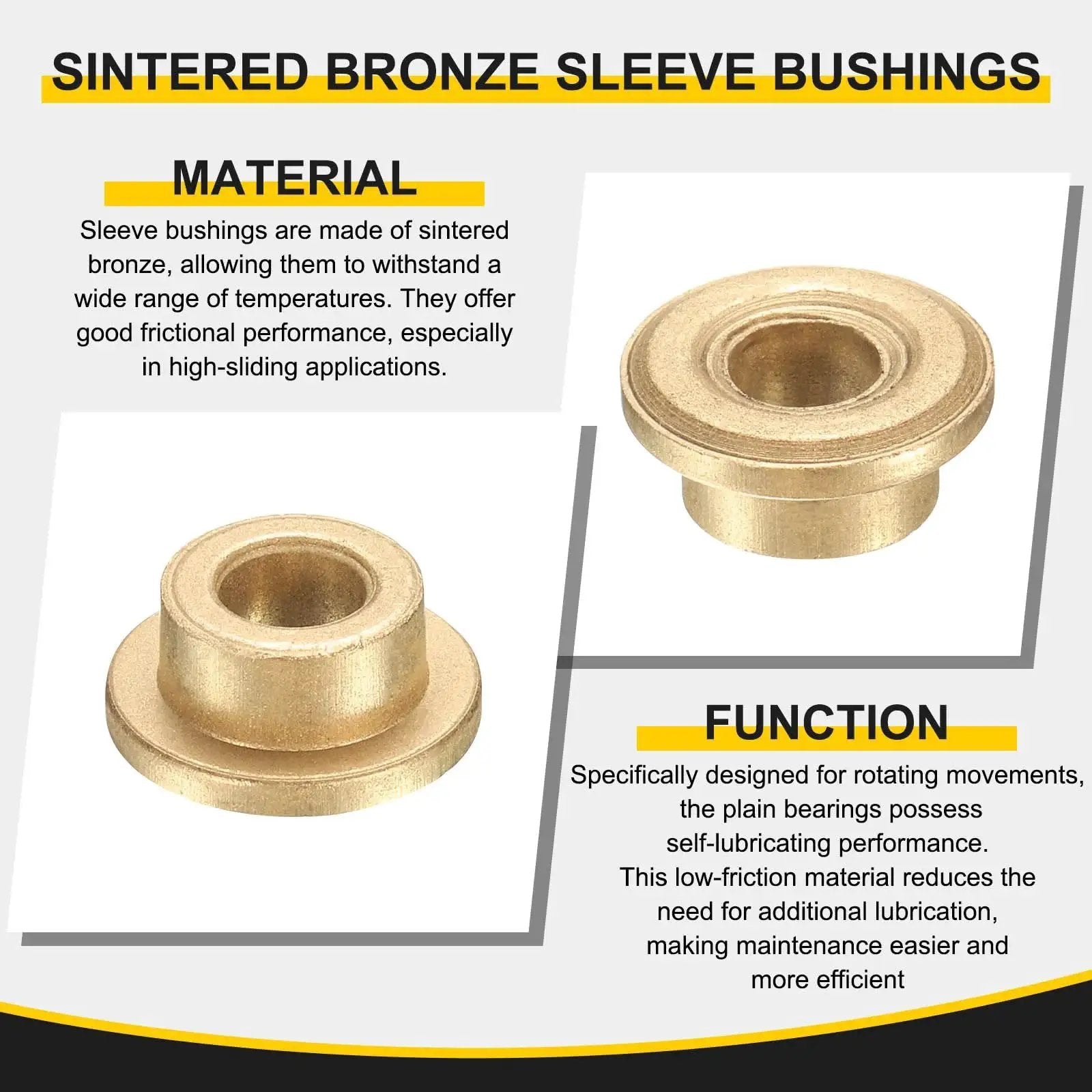 12 Pack Flange Sleeve Bearings 6mm Bore, 8mm Outer Diameter, 4mm Length, 12mm Flange Diameter, self-lubricating sintered bronze bushings