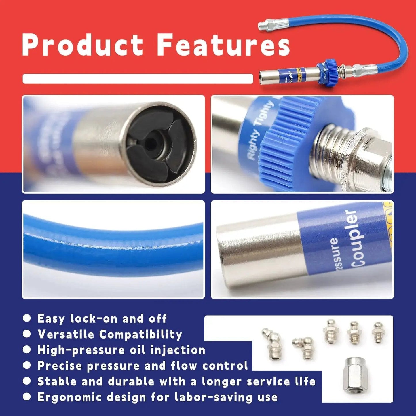Heavy Duty High Pressure Grease Coupler For Lube Pro Plus And All Grease Guns 8th Gen Lock Clamp Quick Release Extension Adapter displayed