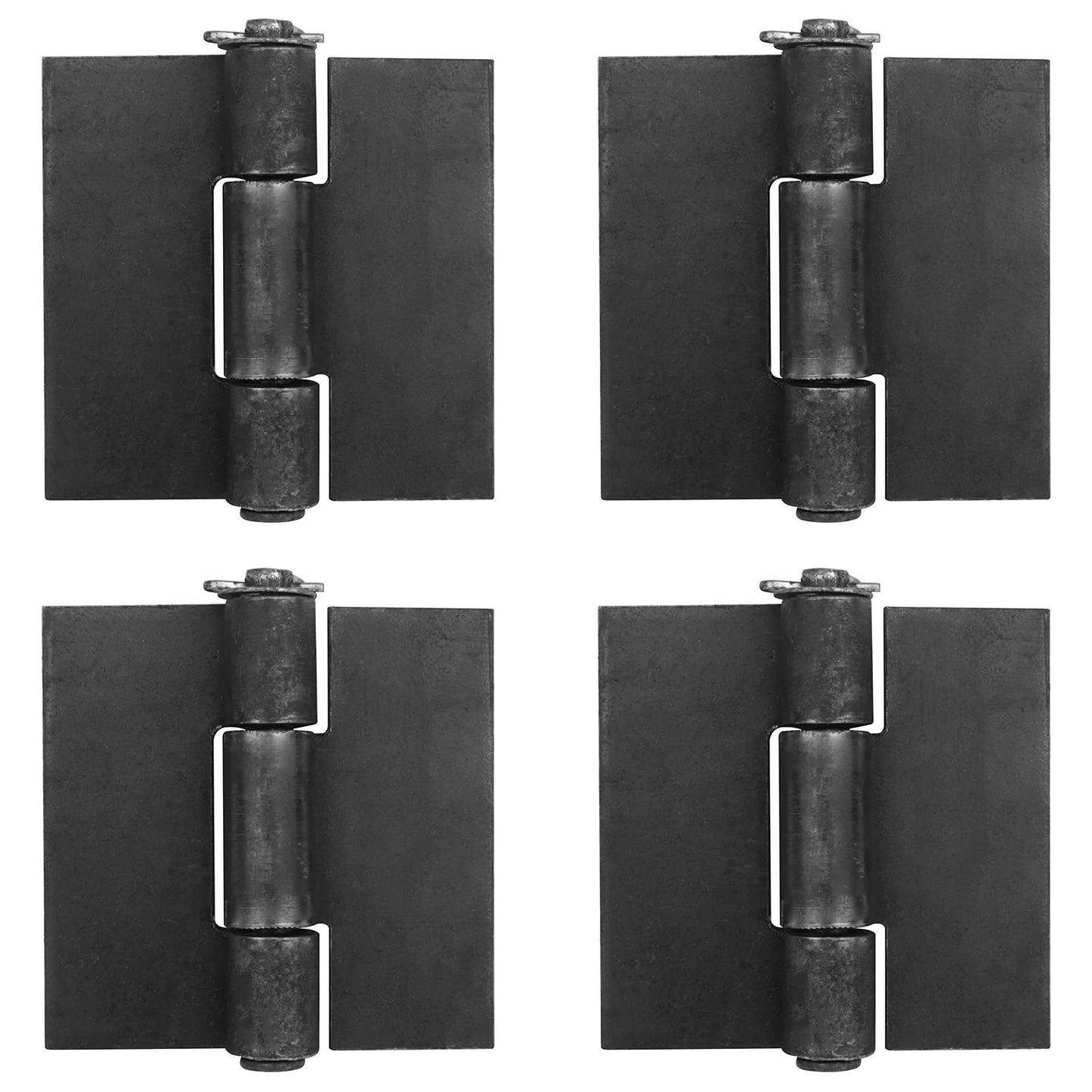 Heavy Duty Weld On Gate Hinges 4 Pack, Four And A Half Inch By Four And A Quarter Inch, Three Sixteenth Inch Thick Metal Door Hinges For Trailer Ramp Garage, 440 Lb Per Pair, 285 Degree Rotation With Removable Pin By Mountain Ark front view