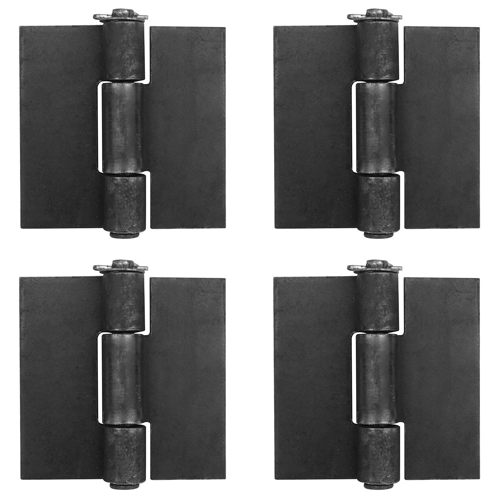 Heavy Duty Weld On Gate Hinges 4 Pack, Four And A Half Inch By Four And A Quarter Inch, Three Sixteenth Inch Thick Metal Door Hinges For Trailer Ramp Garage, 440 Lb Per Pair, 285 Degree Rotation With Removable Pin By Mountain Ark front view