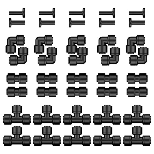 40-Piece Quick Connect Drip Irrigation Fittings Kit For 1/4 Inch Tubing With Push-To-Fit Connectors Including 10 Tees 10 Couplings 10 Elbows And 10 End Plugs Anti-Leak Pawfly