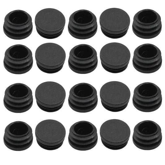Twenty Pack Seven Eighths Inch Round Plastic Plug End Caps For Furniture Tubing Fit Inner Diameter 0.78 To 0.82 Inch Black Durable PE