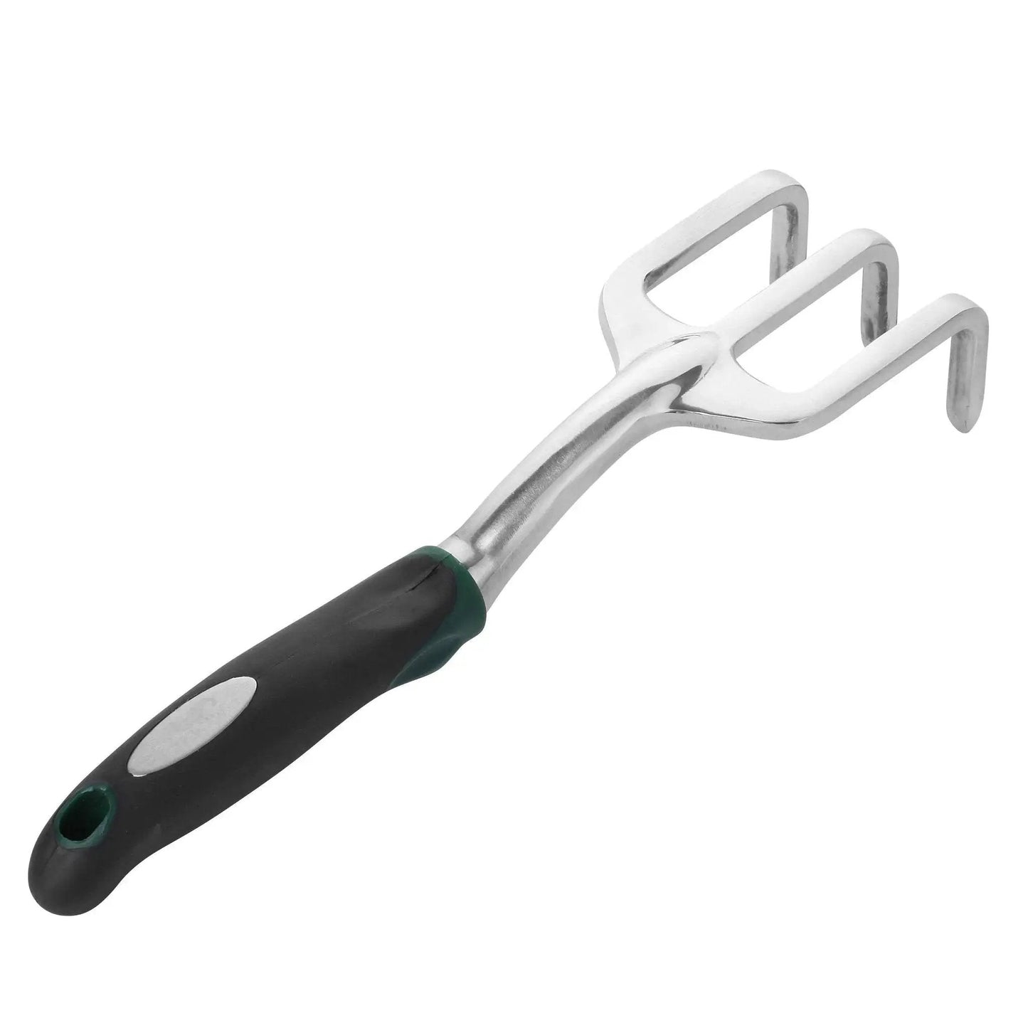 Eleven And A Half Inch Hand Rake For Weeding And Soil Turning With Three Prong Metal Cultivator For Garden Beds And Plots Easy Grip