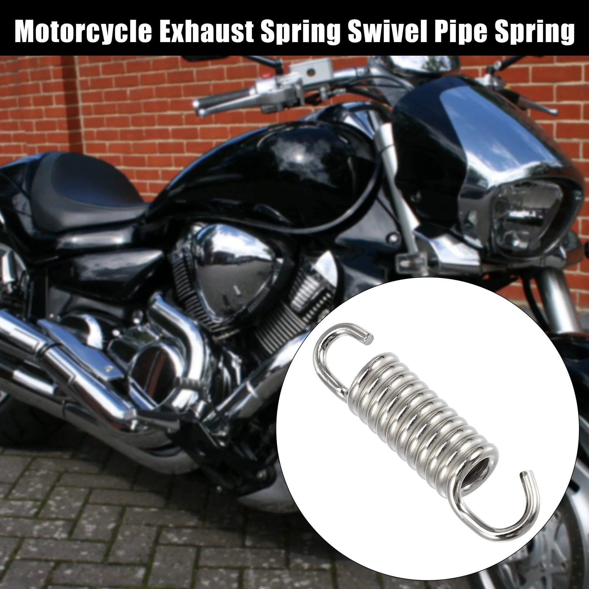 Universal Stainless Steel Exhaust Pipe Spring 43mm And 1.69 Inch Two Pack for motorcycles with swivel hook, close-up view.