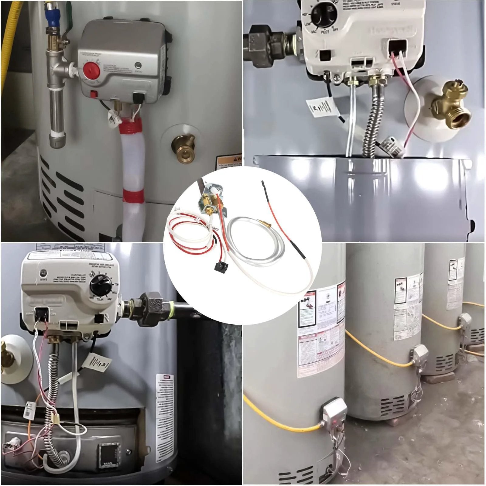 Water Heater Pilot Assembly Replacement Parts For Whirlpool 300 And 301 Series, Easy Install Kit shown on multiple heaters