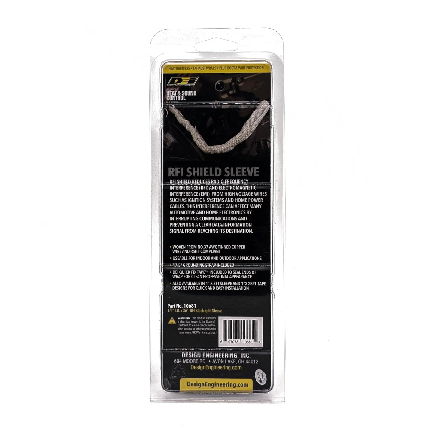 Packaged RFI Shield Split Sleeve Half Inch By Thirty Six Feet With Tinned Copper Shielding And A Seventeen Point Five Inch Grounding Strap