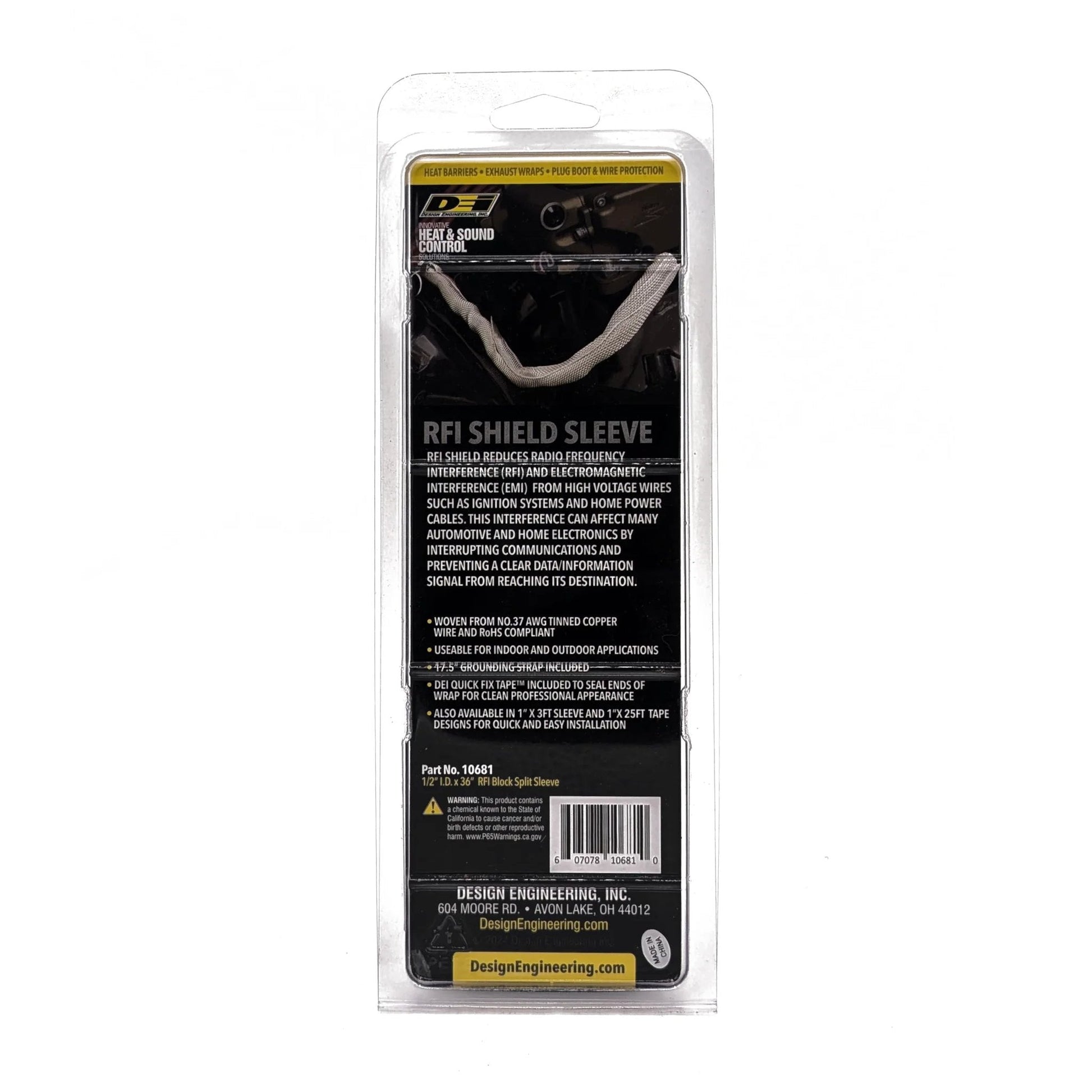 Packaged RFI Shield Split Sleeve Half Inch By Thirty Six Feet With Tinned Copper Shielding And A Seventeen Point Five Inch Grounding Strap