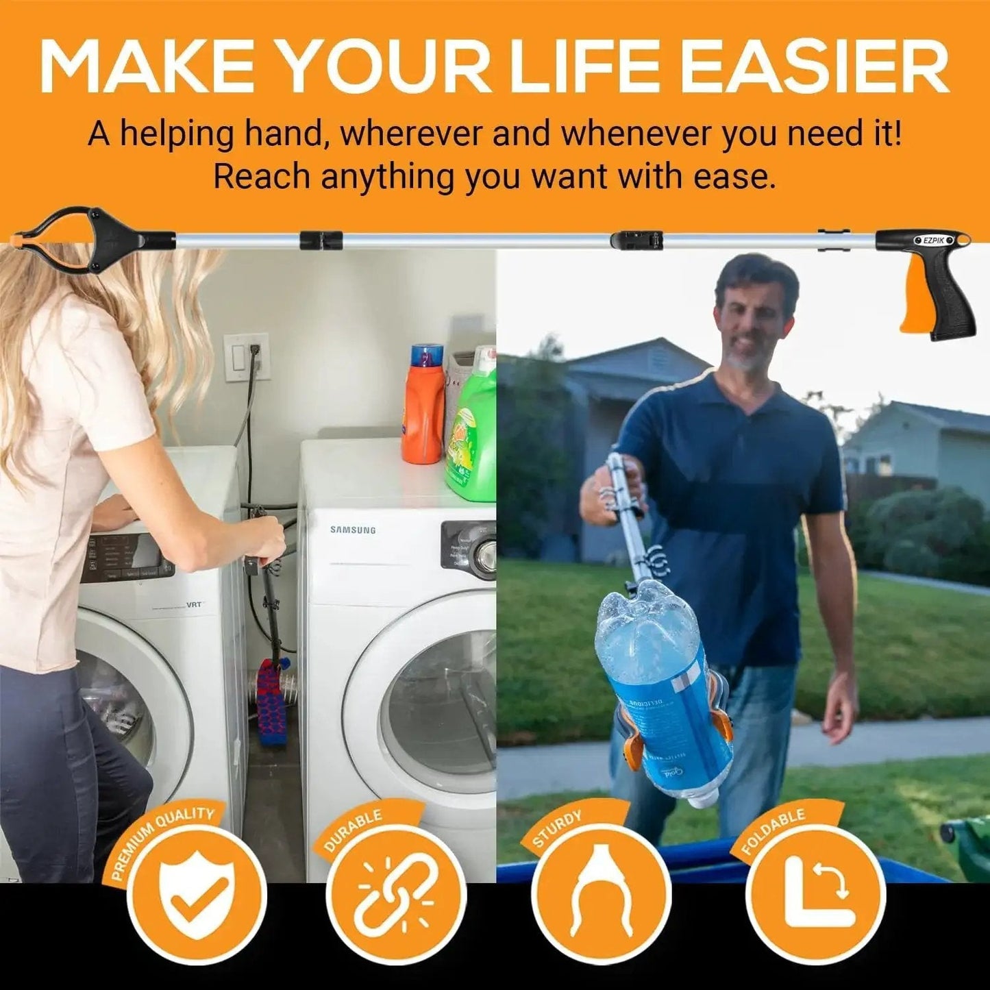 Foldable 43 Inch Grabber Reacher Tool For Seniors And Elderly With Magnetic Tip used indoors and outdoors