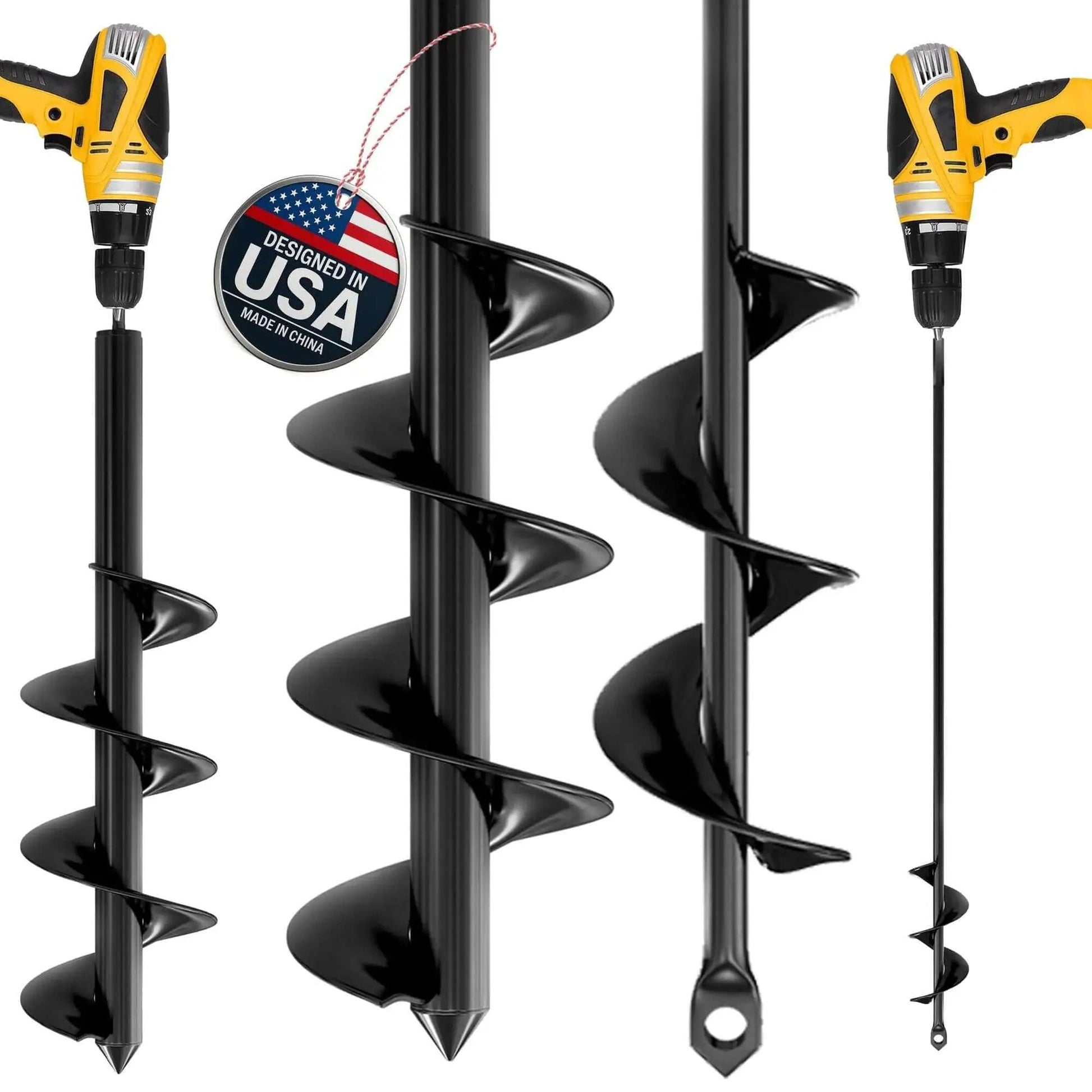 No Fuss Planting Auger Drill Bit Set For Bulbs And Garden Holes 1.6 By 16 Inch And 3.5 By 16 Inch Two Pack Spiral Hole Digger