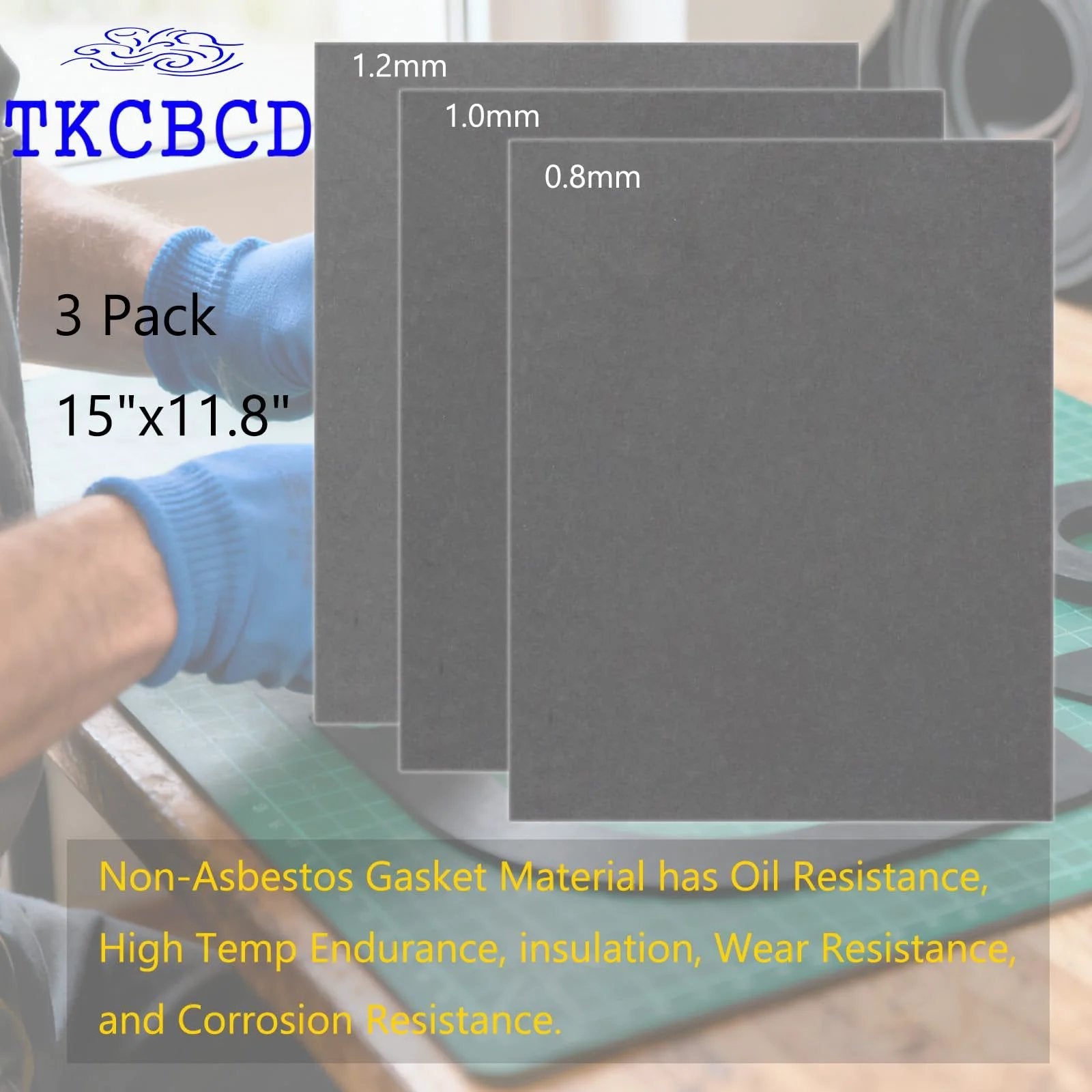 Non Asbestos Gasket Material Sheet Set 15x11.8 Inches in 0.8mm, 1mm, 1.2mm Thickness for DIY Engine Gaskets