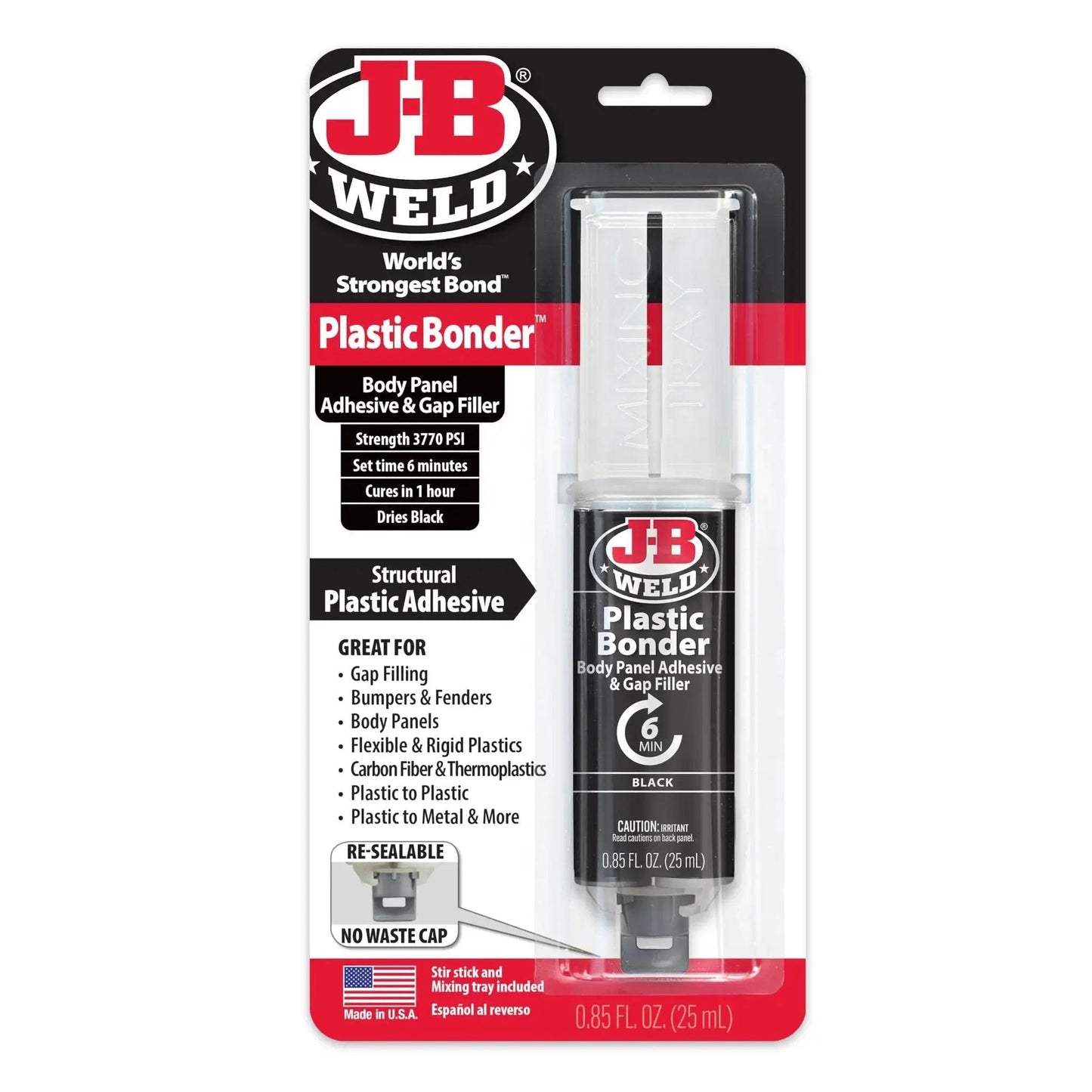 Plastic Bonder Body Panel Adhesive And Gap Filler Syringe Black 25 Ml in packaging front view