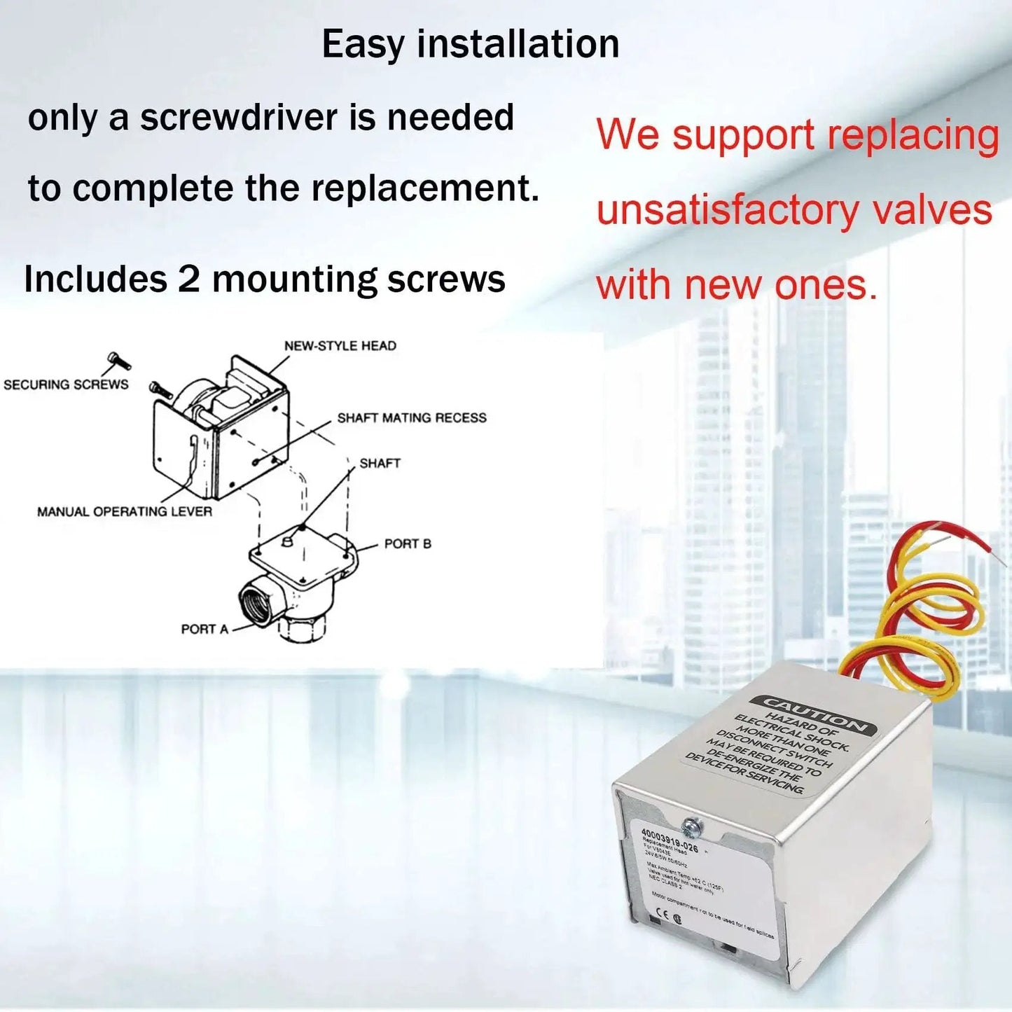 Zone Valve Replacement Head For Honeywell Compatible 40003916026 18 Inch Leads With End Switch shown with installation diagram