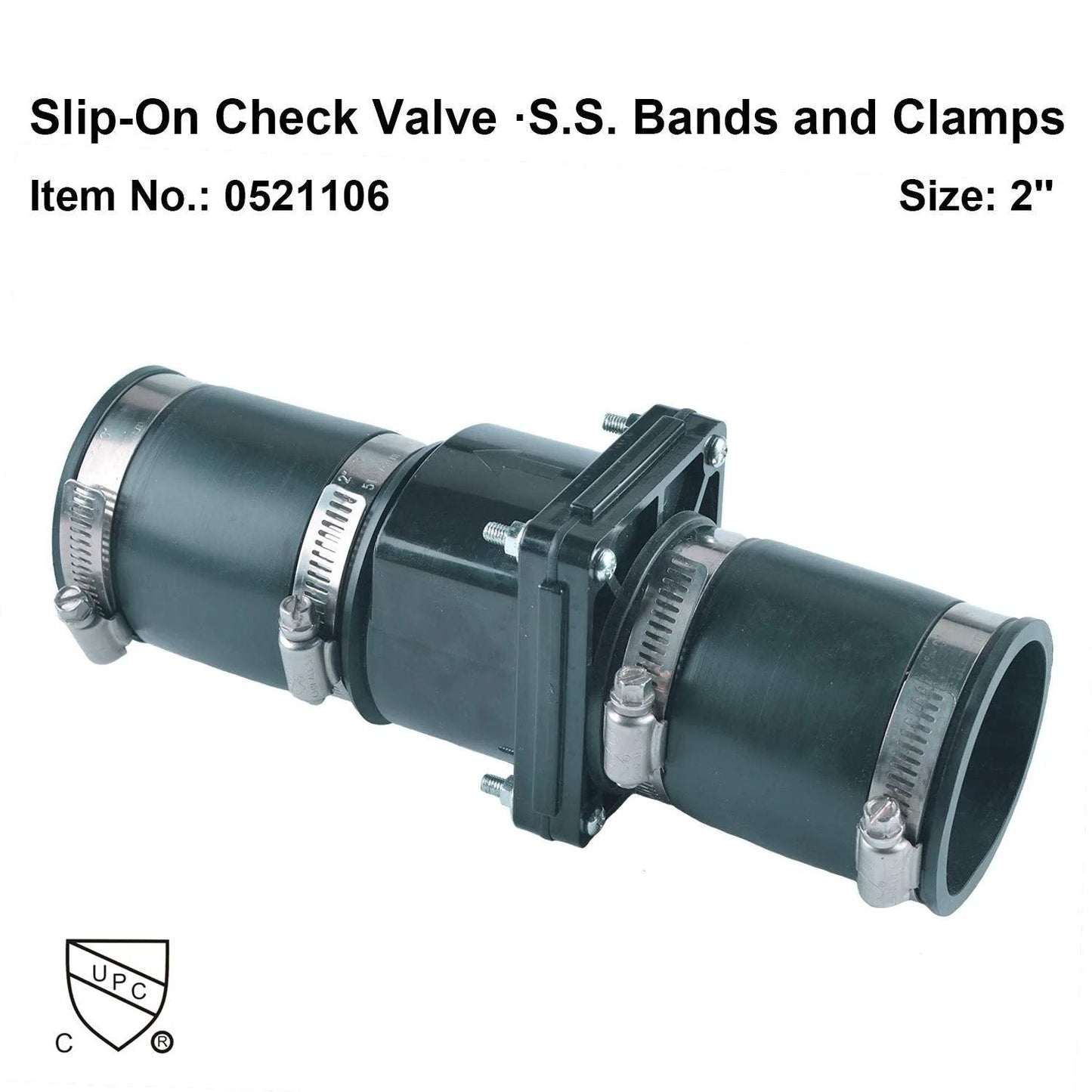 2 Inch Slip On Sump Pump Check Valve With ABS Body EPDM Ends And Stainless Steel Clamps For Quiet Corrosion Resistant Performance