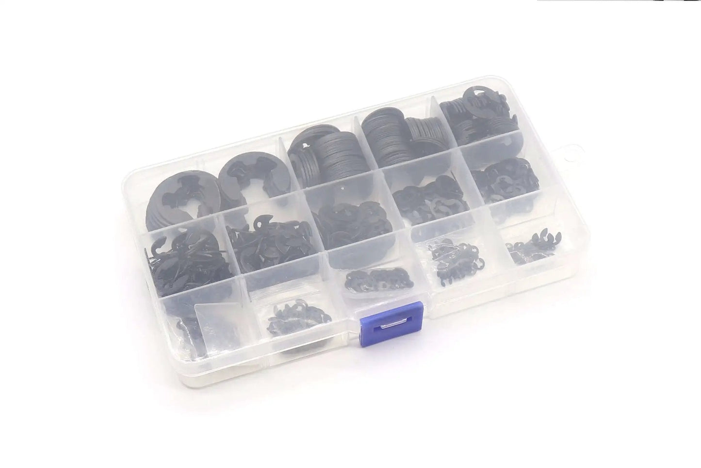 Metric E Clip Retaining Ring Kit By BinifiMux 225 Pieces 15 Sizes Ranging 1.2mm To 15mm Black Steel Snap Ring Assortment